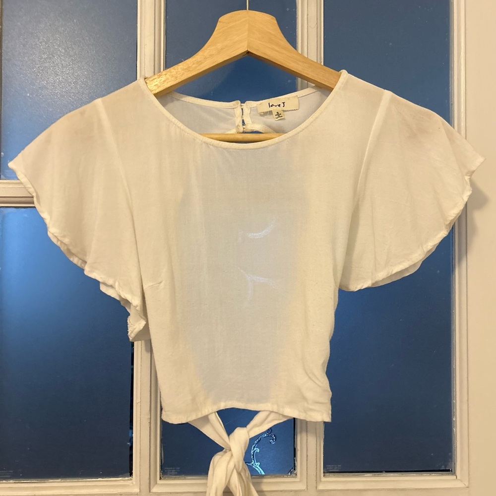 love J Crop Open-Back Tie Top With Ruffles